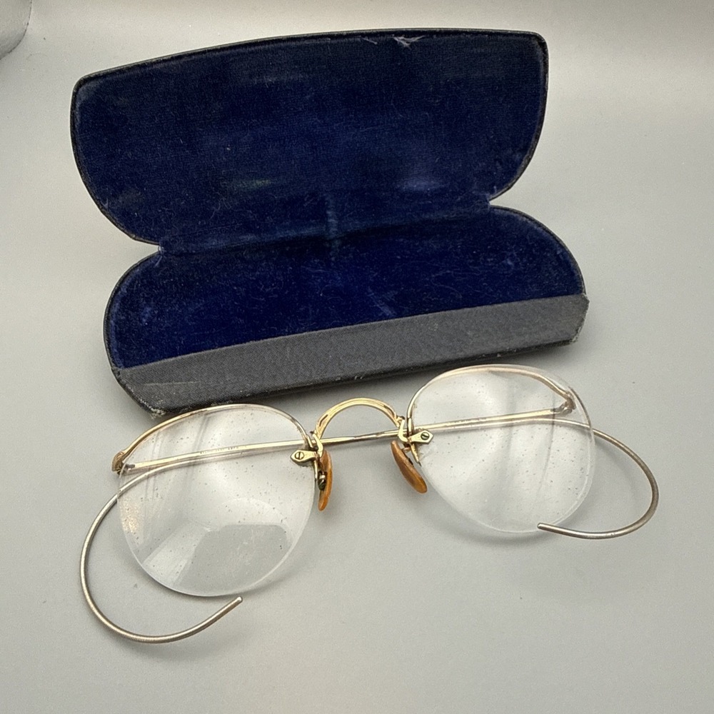 Vintage Bausch & Lomb B&L HIBO 1/10 12K GF Gold Filled Wire Rim Eyeglasses &Case